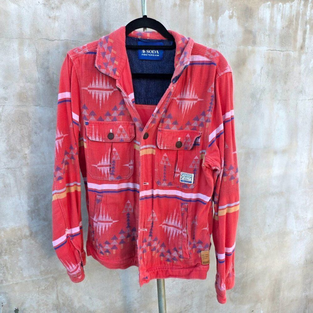 Scotch & soda tribal pattern flannel shirt jacket red colorway